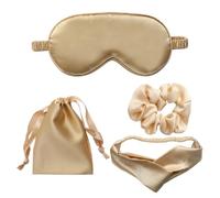 KUWHSIOP Set da 4 Mascherine per Dormire in Satinata Mascherina per Gli Occhi Oscurante Fascia per Capelli Regolabile Elastici per Capelli E Custodia da Viaggio,d'oro