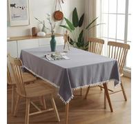 KUWHSIOP Tovaglie in Tinta Unita con Nappe e Pompon in Tessuto di Cotone Lavato per La Decorazione della Tavola delle Feste,Grigio,140 * 220 cm