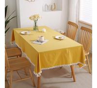 KUWHSIOP Tovaglie in Tinta Unita con Nappe e Pompon in Tessuto di Cotone Lavato per La Decorazione della Tavola delle Feste,Giallo,110 * 110 cm