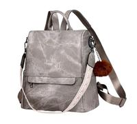 KUWHSIOP Zaino da Donna, Borsa A Tracolla Alla Moda, Zaino Convertibile con Pompon Staccabili per Viaggi, Lavoro, Scuola,Grigio