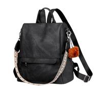 KUWHSIOP Zaino da Donna, Borsa A Tracolla Alla Moda, Zaino Convertibile con Pompon Staccabili per Viaggi, Lavoro, Scuola,Nero