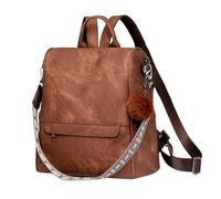 KUWHSIOP Zaino da Donna, Borsa A Tracolla Alla Moda, Zaino Convertibile con Pompon Staccabili per Viaggi, Lavoro, Scuola,Marrone