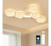 Kuwork Plafoniera LED Soffitto Dimmerabile Moderna, 3000K-6500K Lampada da Soffitto con Telecomando APP, Plafoniera Camera da letto per Soggiorno, Camera da Letto, Sala da Pranzo, 90CM 58W Bianco