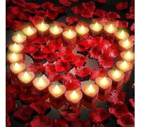 KUWUNG 24 candele a forma di cuore a LED, colore rosso, con 2000 petali di rosa artificiali, decorazione per matrimoni, San Valentino, candele artificiali