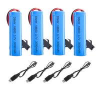 KUWUNG 4 Pcs Batteria Litio 3.7V 3000 mAh, 18650 Batteria 3.7V Ricaricabile, con USB Cavo e Connettore SM-2P, Universale Batteria Litio per Veicoli RC, Barche, Carri Armati, Auto, Robot e Auto Acrobat