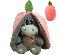 KUWUNG Asino Peluche Che Respira, 30CM Peluche Asino con Respirazione, Musica e Luci, Peluche Asino per Alleviare Ansia, Asino Bambole Peluche Morbido Forma di Avocado e Fragola (Rosa)