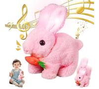 KUWUNG Coniglio Peluche, Coniglio Carota con Luce, Coniglio di Peluche Che Salta, Fa Rumore e Muove Orecchie e Naso, Easter Bunny Peluche, Animali Domestici Elettronici per Bambini