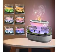 KUWUNG Diffusore di Oli Essenziali, Umidificatore Ambiente con 7 Colori Luce e Musica, Diffusore Oli Essenziali 250ml con Paesaggio Gocce Pioggia, 4 in 1 Umidificatore Ambiente Oli Essenziali