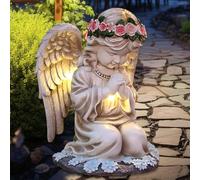 KUWUNG Statue da giardino a forma di angelo solare, resistente alle intemperie, 20,5 cm, angeli solari, statuette da giardino a LED, in preghiera, resistente alle intemperie, per cimitero, decorazione