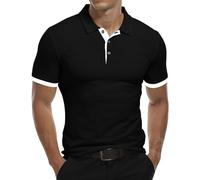 KUYIGO Polo a Manica Corta da Uomo Camicie in Cotone dal Design di Base Slim Fit Casual L Nero