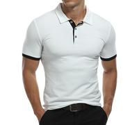 KUYIGO Polo a Manica Corta da Uomo Camicie in Cotone dal Design di Base Slim Fit Casual XL Bianco