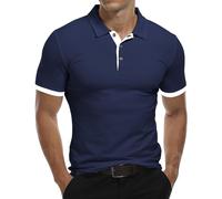KUYIGO Polo da Uomo a Maniche Corte e Lunghe Camicie Casual in Cotone dal Design Essenziale Slim Fit L Navy