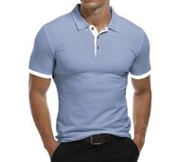 KUYIGO Polo da Uomo a Maniche Corte e Lunghe Camicie Casual in Cotone dal Design Essenziale Slim Fit XXL Grigio Blu
