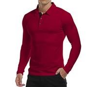 KUYIGO Polo da Uomo a Maniche Lunghe e Corte in Cotone Top Estivo Slim Fit Tinta Unita Basic Golf Tennis Polo Sportive S-XXL, Rosso Lungo., XXL