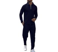 KUYIGO Tuta da uomo 2 pezzi Set Felpa con zip Polo e pantaloni da jogging Abbigliamento Set pullover a maniche lunghe Waffle Abito da casa caldo M Blu intenso
