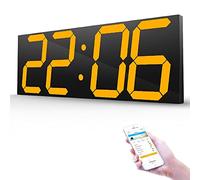 KUYNMCS Orologio da Parete Bluetooth, Luminosità A 3 Livelli, 6 Cifre da 18 Pollici, Conteggio avanti/Indietro, Dimmer Automatico, Sveglia, Calendario, Termometro, 12/24 Ore, con Telecomando(Gold)