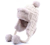 Kuyou - Cappello invernale da donna, con paraorecchie, caldo, foderato in pelliccia sintetica, beige., Taglia unica