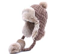 Kuyou - Cappello invernale da donna, con paraorecchie, caldo, foderato in pelliccia sintetica, marrone, Taglia unica