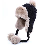 Kuyou - Cappello invernale da donna, con paraorecchie, caldo, foderato in pelliccia sintetica, Nero , Taglia unica