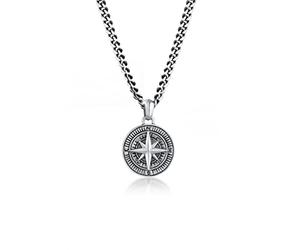 Kuzzoi 0112671018_50 - Collana da uomo in argento Sterling 925 ossidato con ciondolo a bussola, lunghezza 50 cm, catena a maglia barbazzale con ciondolo, lavorazione di alta qualità e fatta a mano