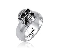 Kuzzoi 0601662919 - Anello da uomo con sigillo, in argento Sterling 925 massiccio, larghezza: 10 mm, nero ossidato con incisione di teschio, misura: 60-66, Metallo, Senza pietra.