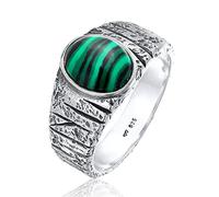 Kuzzoi 0607171522 - Anello da uomo con sigillo ovale, in argento Sterling 925 massiccio, larghezza: 10 mm, con pietra di malachite, anello strutturato nero ossidato, misura: 60-66, 60, Argento