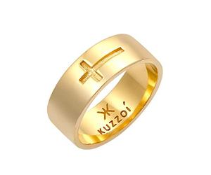 Kuzzoi 0610410620 - Anello da uomo con croce in argento Sterling 925 placcato oro (8 mm) e Placcato oro, 20, colore: gold, cod. 0610410620_60