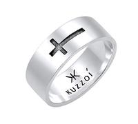 Kuzzoi Anello a Fascia da Uomo con Croce in Argento Sterling 925, Anello Largo (8 mm) dal Design angolare, Anello Largo da Uomo ossidato con Croce, Argento, Colore: Argento, cod. 0610890620_66