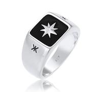 Kuzzoi - Anello con sigillo da uomo in argento Sterling 925, larghezza 11 mm, superficie smaltata nera, design a stella, colore: argento, cod. 0601112320_58