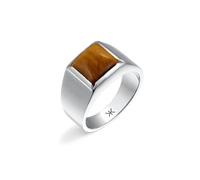 Kuzzoi Anello con sigillo da uomo, in argento sterling 925, lucido, anello in argento massiccio con occhio di tigre, per uomini, misura 60-66, 0603842725, 62, Argento sterling, Occhio di tigre