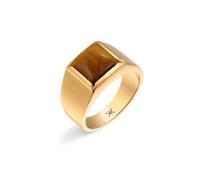 Kuzzoi Anello con sigillo da uomo in argento sterling 925 placcato oro, anello in argento sterling con occhio di tigre, per uomini, misura 60-66, 060332725, 64, Argento sterling, Occhio di tigre