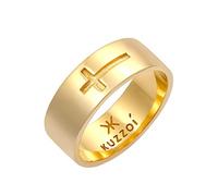Kuzzoi - Anello da uomo con croce in argento Sterling 925 placcato oro (8 mm) e Placcato oro, 66, colore: gold, cod. 0610410620_66