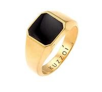 Kuzzoi Anello da Uomo con Sigillo Dorato a Forma di agteck con Smalto Nero in Argento Sterling 925 Placcato Oro, 10 mm di Larghezza, Anello in Oro Lucido, e Placcato Oro