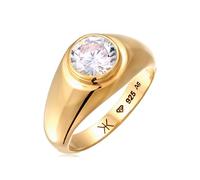 Kuzzoi Anello da uomo in argento 925 con zirconia, placcato oro 24K, sigillo con pietra per uomo, misura: 60-66, 0608232924, 56, Gemma, Zirconia cubica