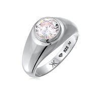 Kuzzoi Anello da uomo in argento sterling 925 con zirconi, anello con sigillo con pietra per l'uomo, misura 60-66, 0608312924, 64, Gemma, Zirconia cubica
