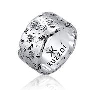 Kuzzoi - Anello da uomo in argento Sterling 925 massiccio forgiato a mano, 12,5 mm, ossidato a martello, stile rustico, colore: argento, cod. 0602552120_60