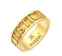 Kuzzoi Anello da uomo in argento sterling 925 placcato oro, con scritta Justica Veritas, anello da uomo in argento Sterling 925, misura anello da 60-66, 0671522, argento sterling