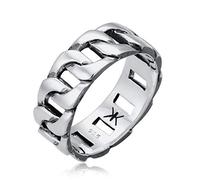 Kuzzoi Anello massiccio da uomo (8 mm) nel design del serbatoio nero | Anello in argento Sterling 925, con catena grossa, misura 64
