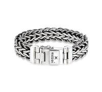 Kuzzoi, bracciale a maglia barbazzale, in argento sterling 925 massiccio, ossidato con chiusura a cassetta e logo inciso, larghezza 15 mm, peso: 95 g, 21 cm, Argento sterling