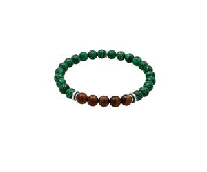 KUZZOI - Bracciale beads maschile Ball Occhio di tigre Marrone 925 Sterling Silver Bracciali e Braccialetti 1 pieces male