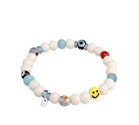 Kuzzoi - Bracciale da uomo con perline in resina con faccine sorridenti in argento sterling 925-Bianco 19 cm