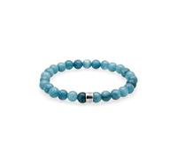 Kuzzoi Bracciale da uomo in perle di agata blu, argento Sterling 925 | Bracciale in pietra alla moda, lunghezza 21 cm - 23 cm