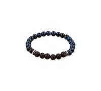 KUZZOI Bracciale da uomo in perle di lava nere, argento 925 | Elegante bracciale in pietra, lunghezza 19 cm - 23 cm