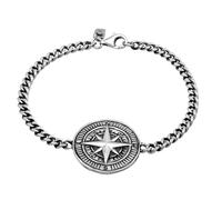 Kuzzoi Buddha 0201612324 - Bracciale da uomo con bussola in argento 925 con ciondolo rosa dei venti (25 mm) ossidato, lunghezza 19-21 cm, Argento sterling