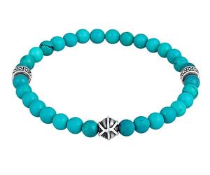 Kuzzoi Buddha 020469222 - Bracciale da uomo con perle di pietra howlite (turchese), perline in argento sterling 925, Chakra, braccialetto energetico, lunghezza 19-23 cm elastico, 020469222
