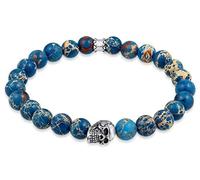 Kuzzoi Buddha 0205930619 - Bracciale da uomo con perle di agata blu e teschio, in argento sterling 925, ciondolo per yoga, fascia energetica, lunghezza 19 - 23 cm, elastico