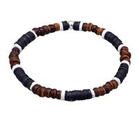 Kuzzoi Buddha Bracciale da uomo in Heishi e perle di legno di cocco (6 mm) con elementi in argento sterling 925 ossidato, fascia elastica per l'uomo, lunghezza 19-23 cm, 21 cm, Nero
