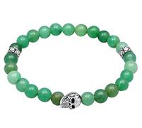 Kuzzoi Buddha Bracciale da uomo in perle di avventurina, con teschio e elementi in argento Sterling 925, lunghezza 19-23 cm, elastico