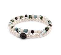 Kuzzoi Buddha - Bracciale da uomo in perle di conchiglia (6 mm) in vetro (4-8 mm) con perle, in argento 925, lunghezza 19 cm