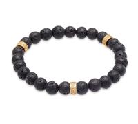 Kuzzoi Buddha - Bracciale da uomo in pietra naturale elastico con perle di lava (8 mm) e perline in argento Sterling 925 placcato oro per uomini, lunghezza 19-23 cm, 21 cm, Argento sterling Oro giallo